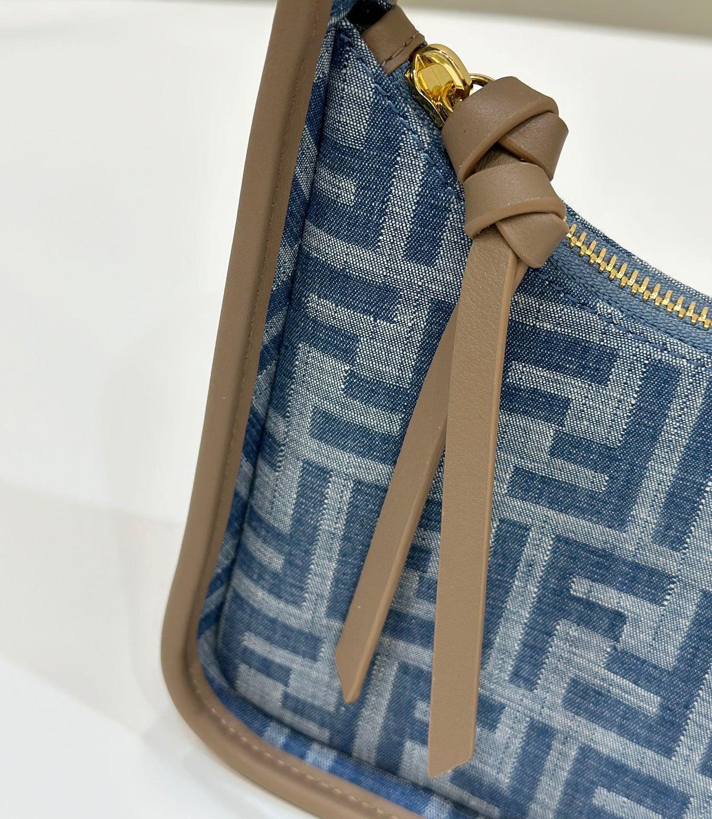 FENDI MEDIUM 27 BAG IN TRUE BLUE MONOGRAM DENIM GOLD HARDWARE