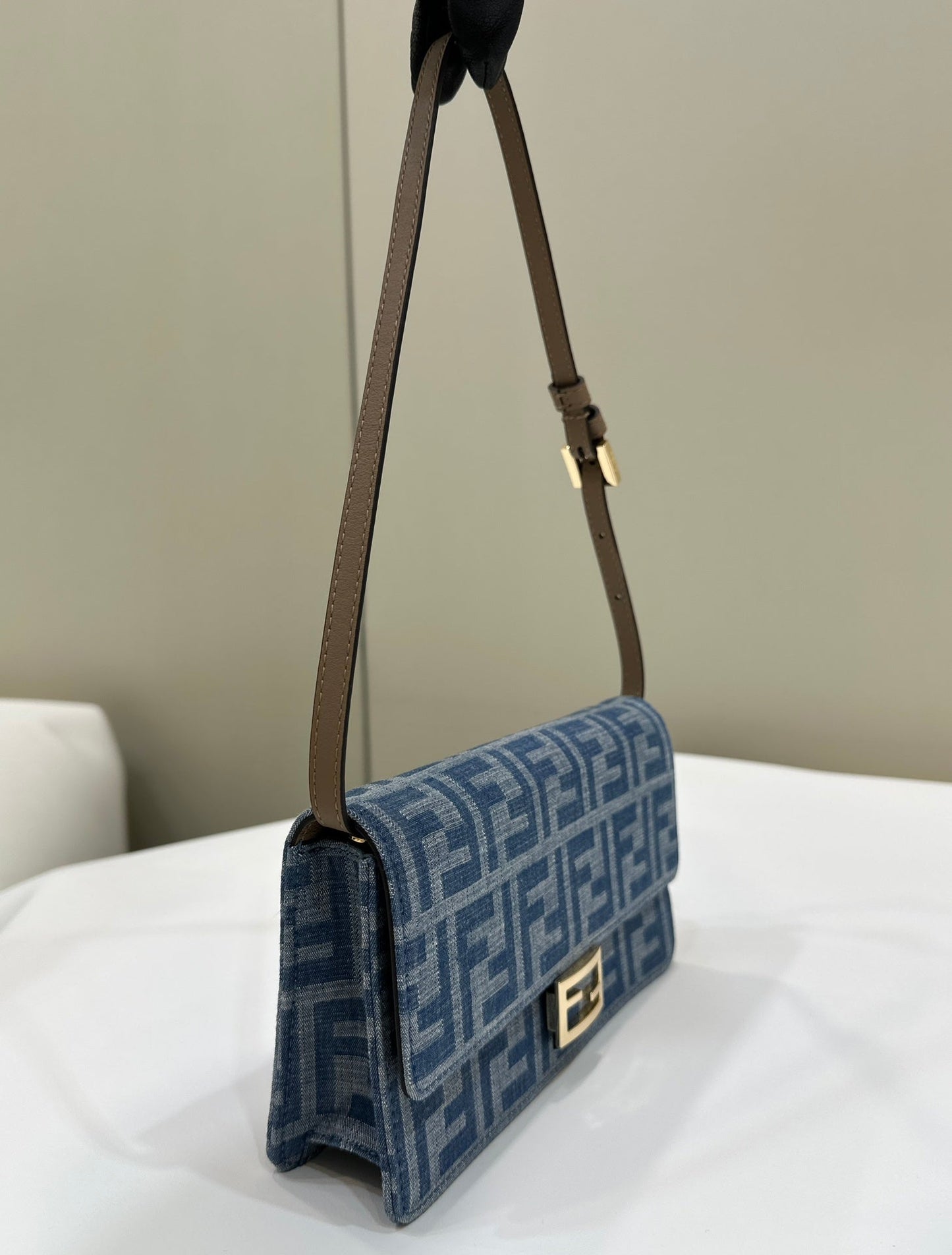 BAGUETTE MINI 21 BAG IN CERULEAN BLUE MONOGRAM DENIM WITH GOLD HARDWARE