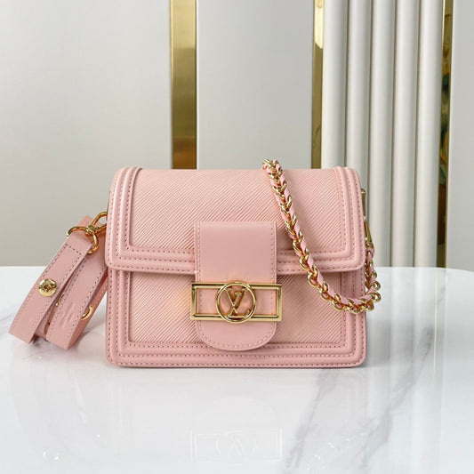 DAUPHINE MINI 20 IN LIGHT PINK EPI GRAINED CALFSKIN GOLD HARDWARE