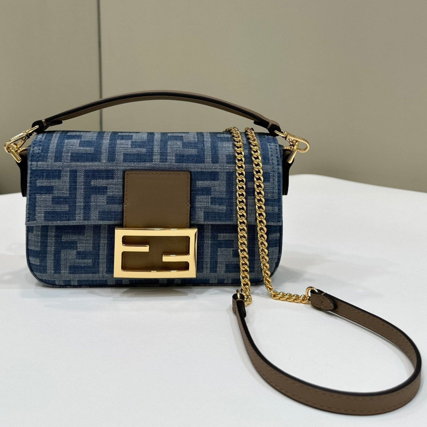 BAGUETTE MINI 19 BAG IN CERULEAN BLUE MONOGRAM DENIM WITH GOLD HARDWARE