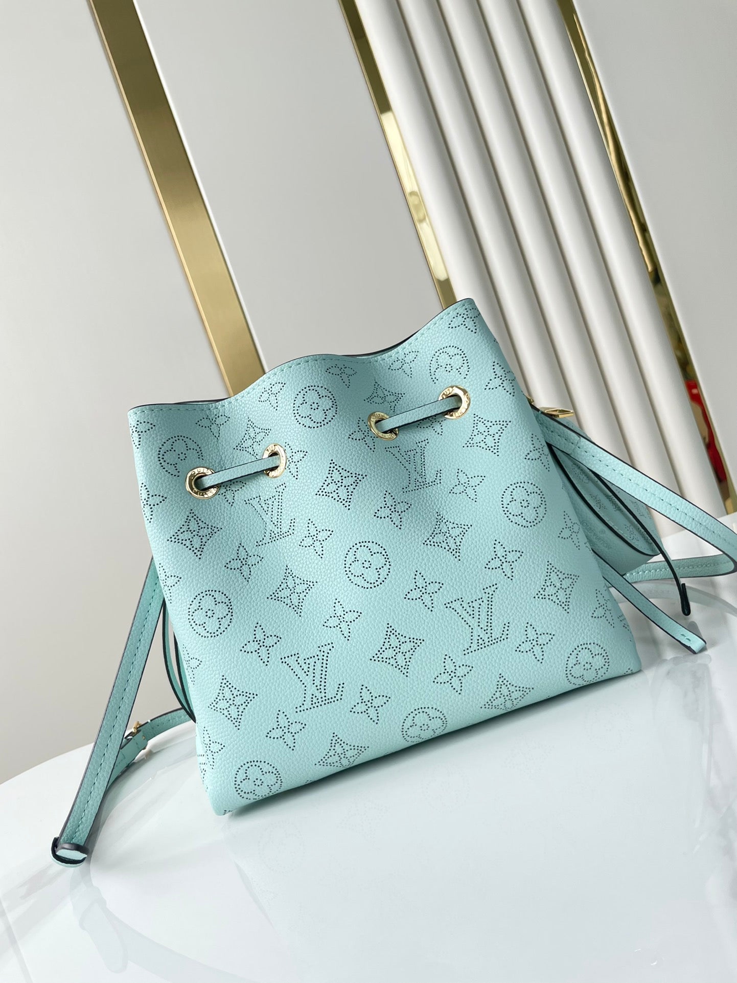 BELLA 22 IN SKY BLUE MONOGRAM PERFORATED CALFSKIN