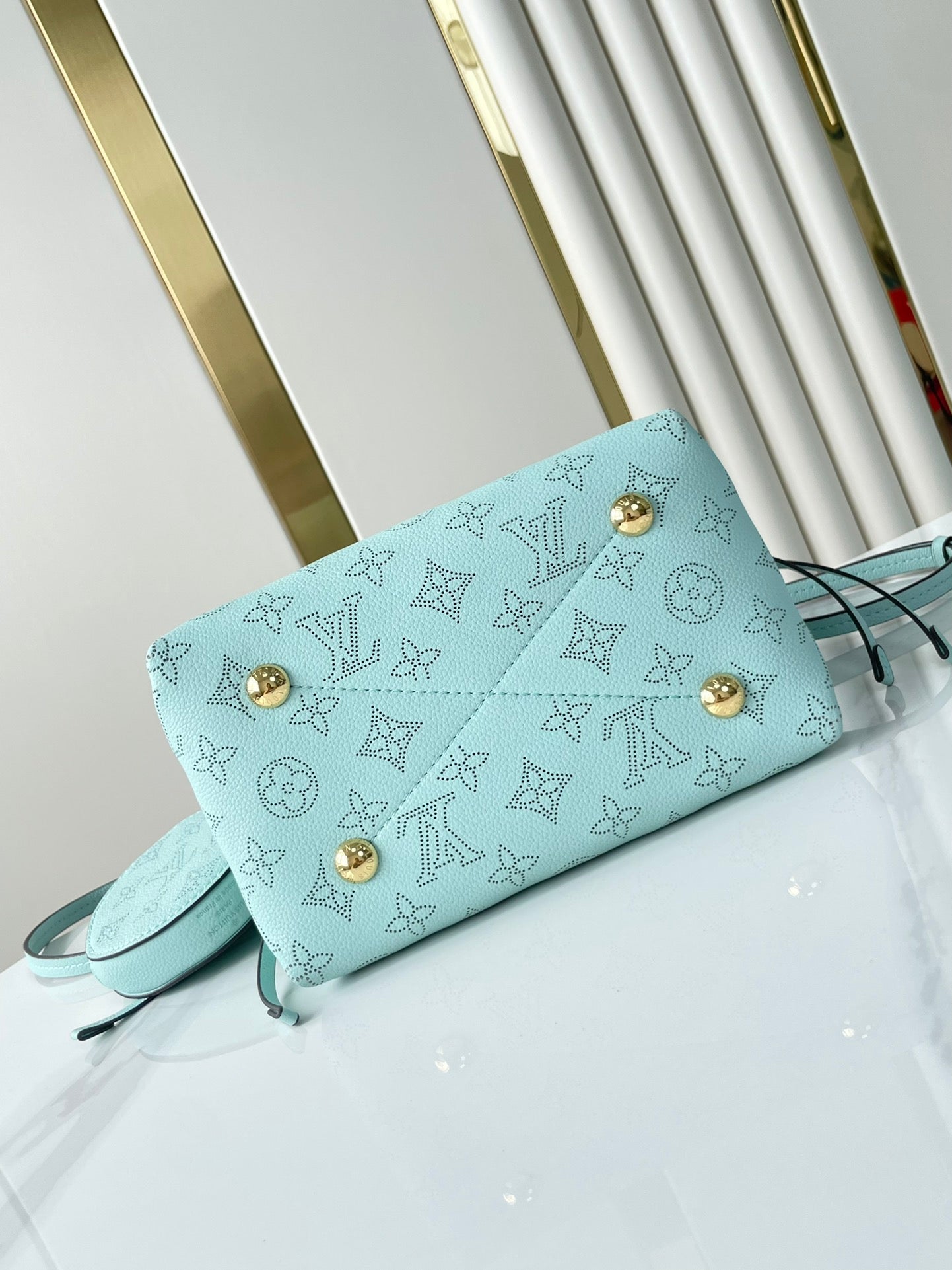 BELLA 22 IN SKY BLUE MONOGRAM PERFORATED CALFSKIN