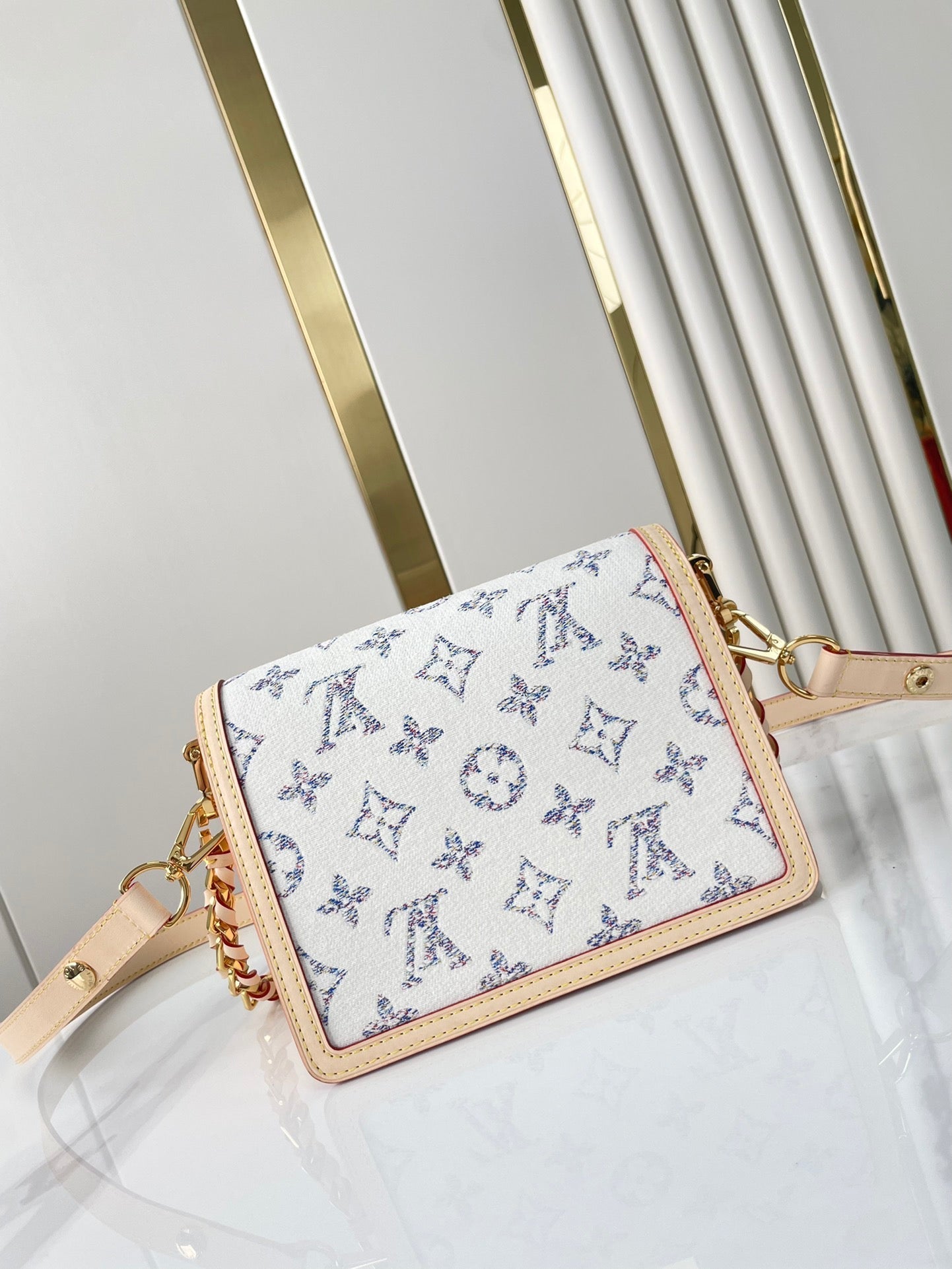 DAUPHINE MINI 20 IN WHITE MONOGRAM JACQUARD FABRIC GOLD HARDWARE