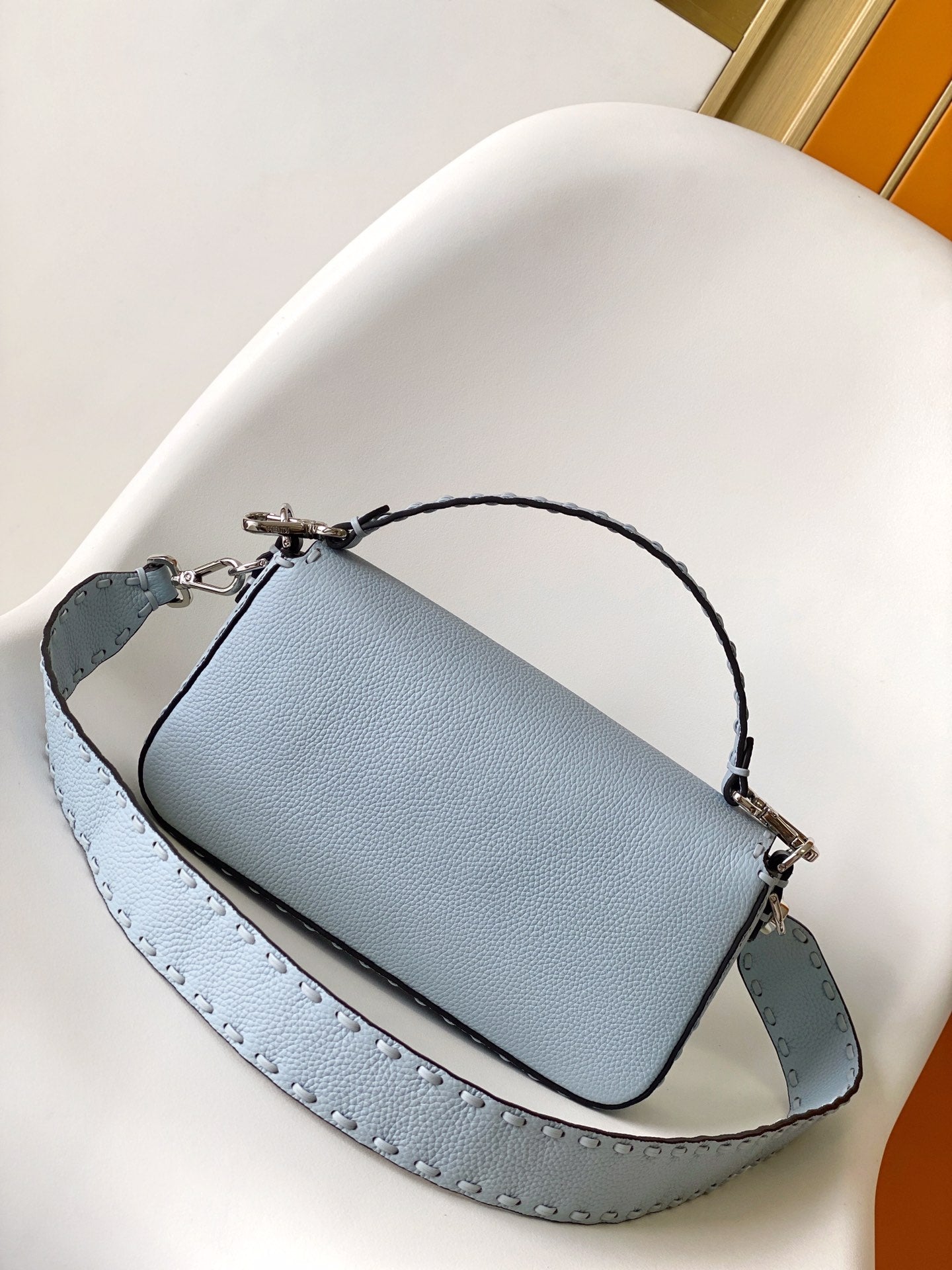 Fend Baguette 27 Bag Baby Blue Calfskin Shw