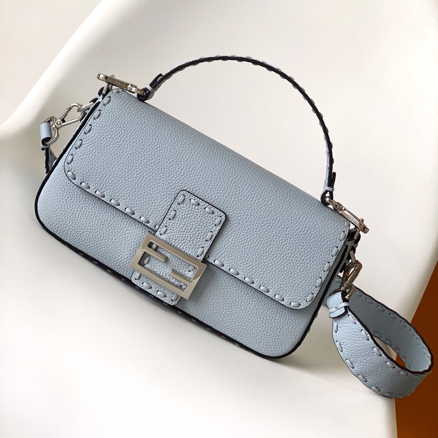 Fend Baguette 27 Bag Baby Blue Calfskin Shw