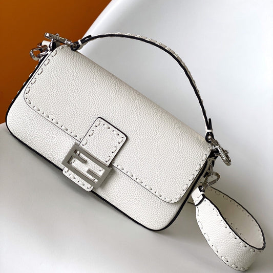 Fend Baguette 27 Bag White Calfskin Shw