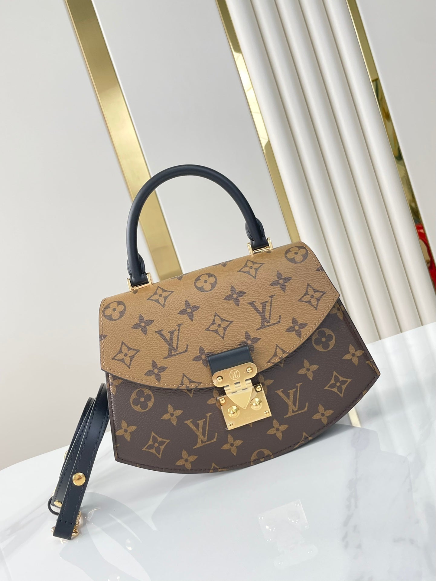 TILSITT 24 IN BROWN MONOGRAM AND MONOGRAM REVERSE CANVAS GOLD BUCKLE