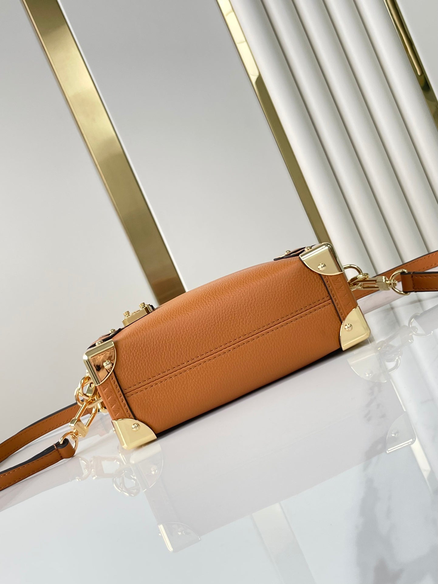 SIDE TRUNK MINI 18 IN ORANGE BROWN CALFSKIN GOLD HARDWARE