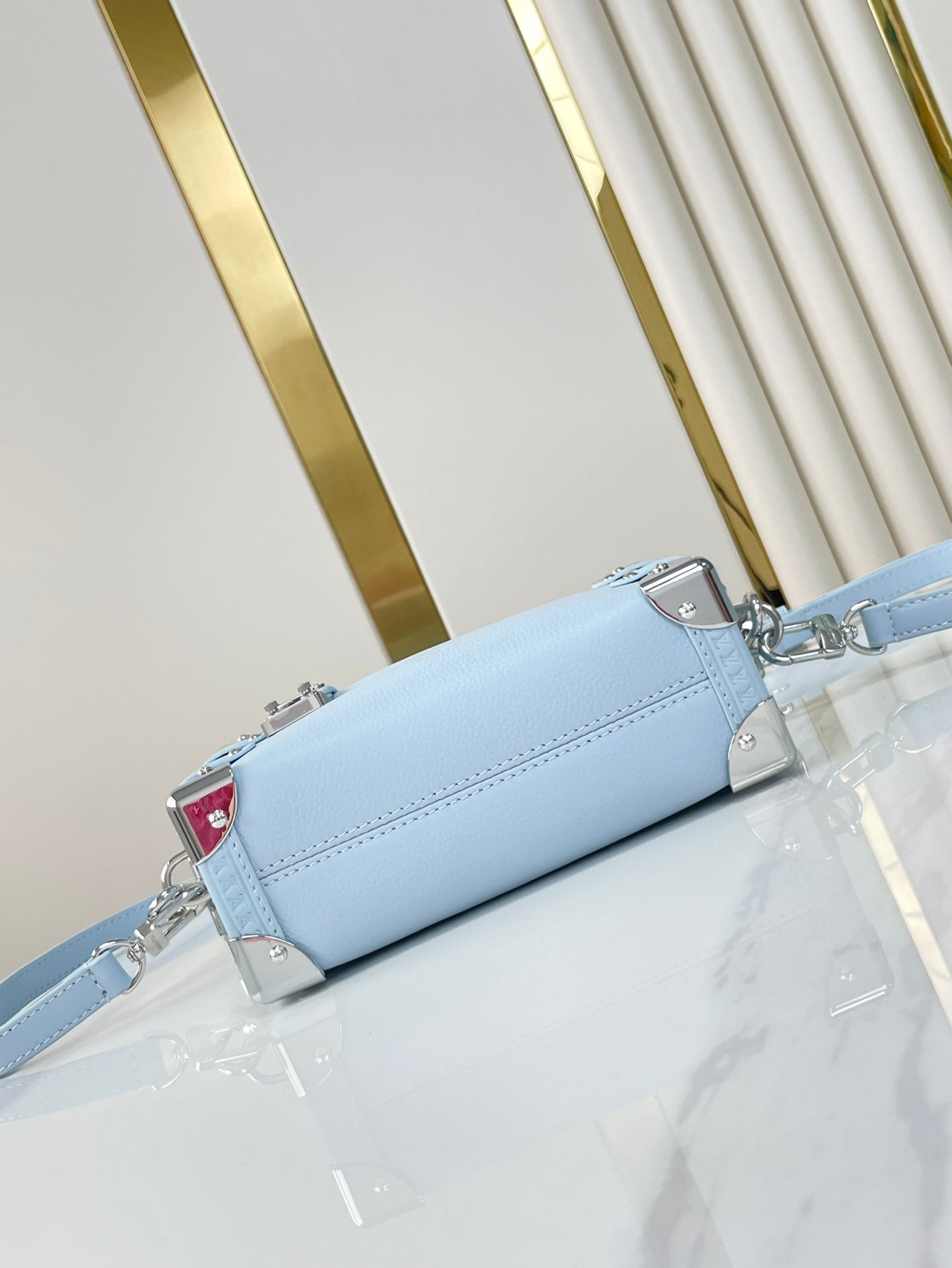 SIDE TRUNK MINI 18 IN SKY BLUE CALFSKIN SILVER HARDWARE