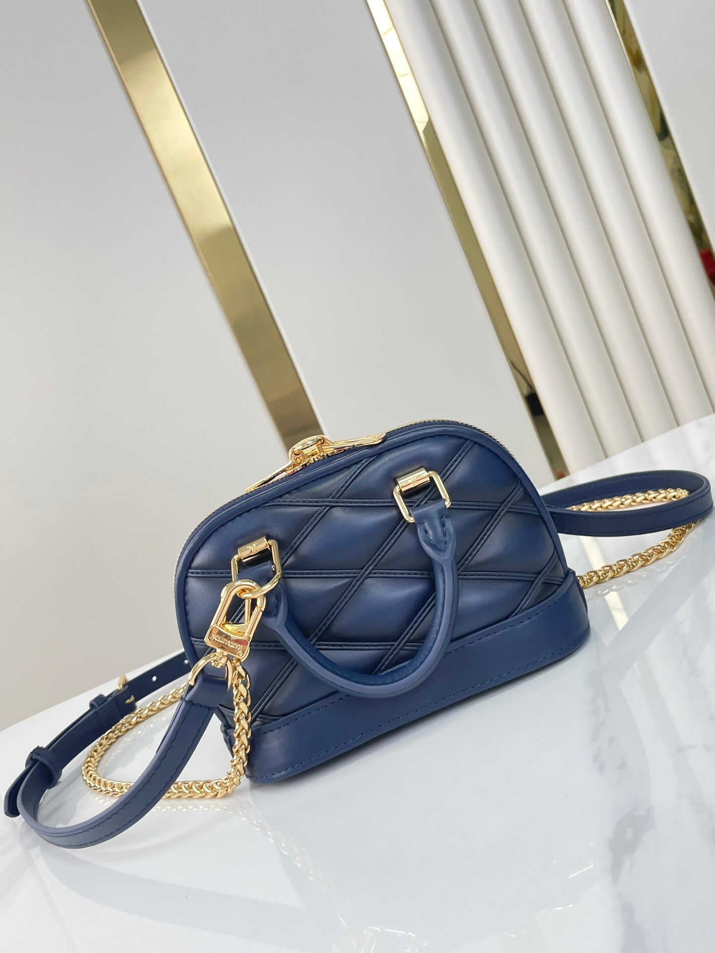 NANO ALMA 18 IN NAVY BLUE QUILTED LAMBSKIN GOLD HARDWARE