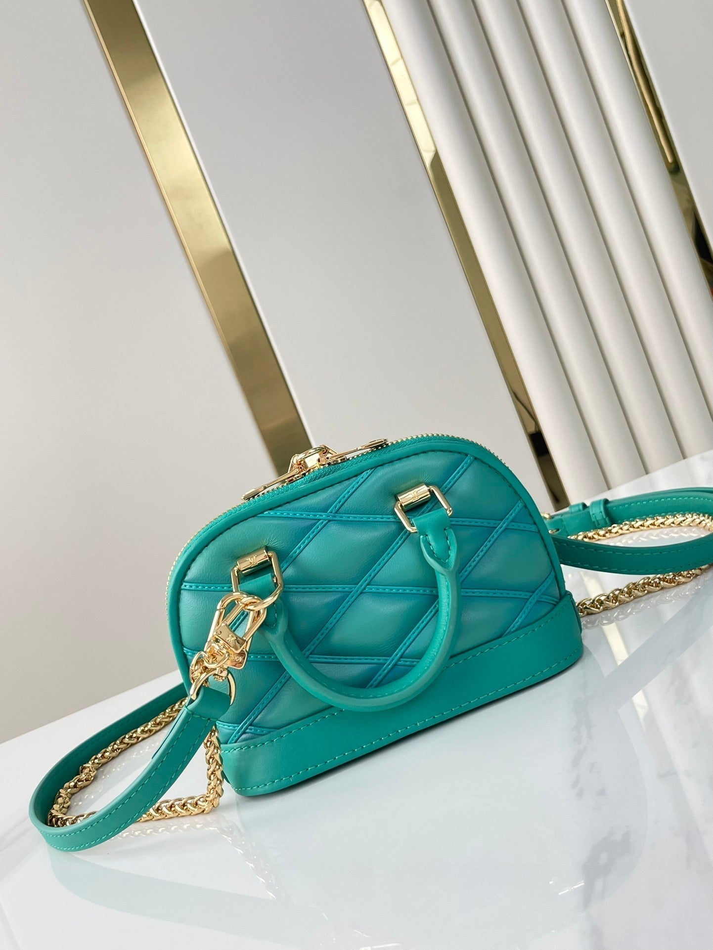 NANO ALMA 18 IN TURQUOISE QUILTED LAMBSKIN GOLD HARDWARE