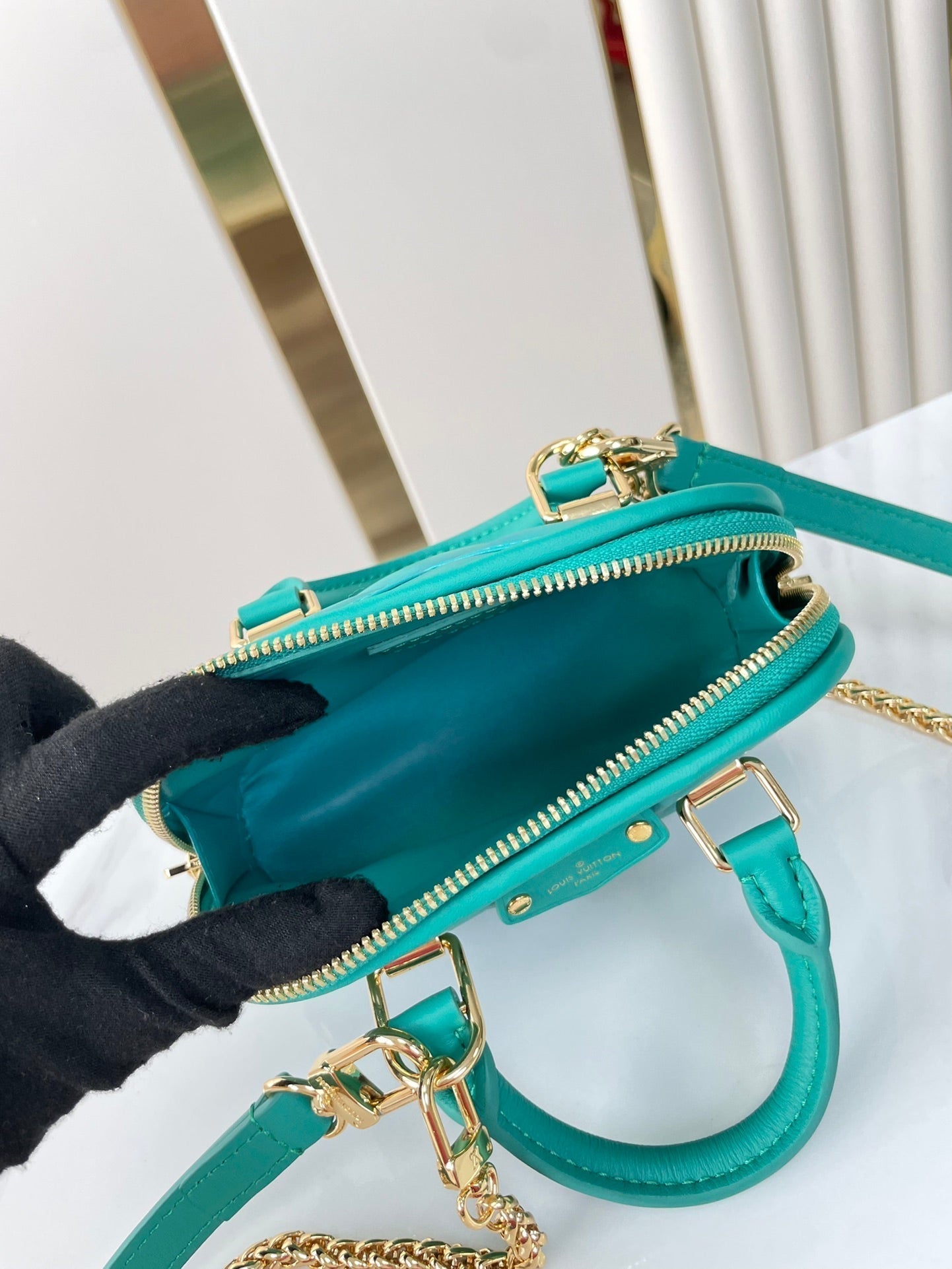 NANO ALMA 18 IN TURQUOISE QUILTED LAMBSKIN GOLD HARDWARE