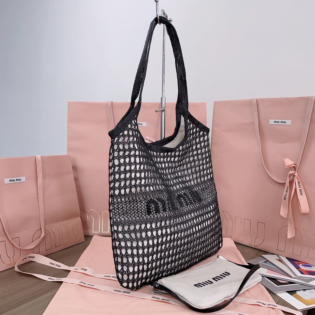 IVY TOTE BAG 40 IN BLACK MIX WHITE MESH