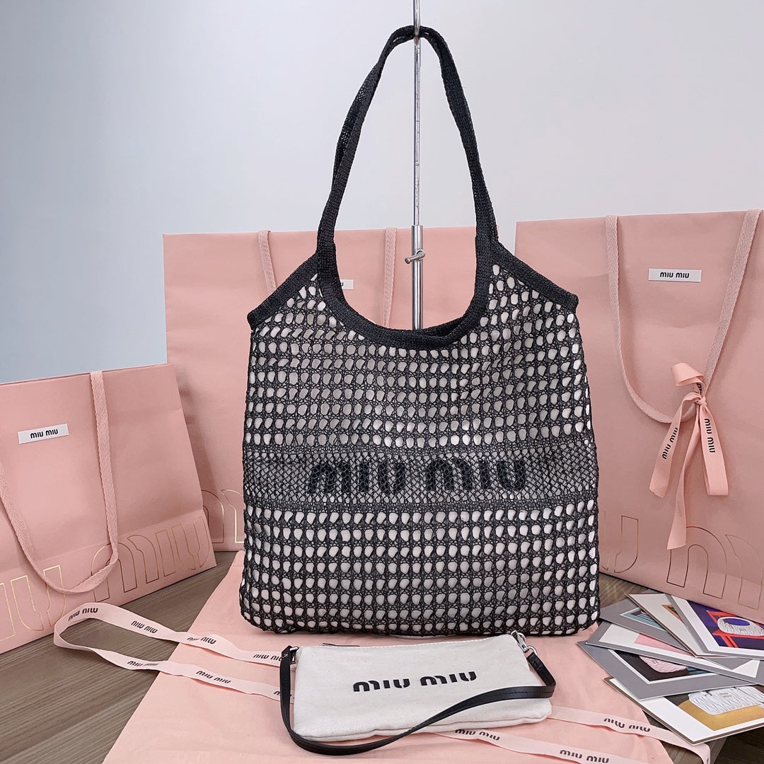 IVY TOTE BAG 40 IN BLACK MIX WHITE MESH