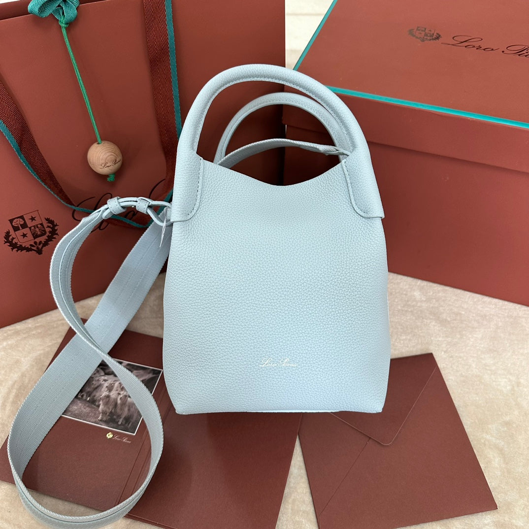 SMALL 21 BALE BAG IN LIGHT BLUE GRAINED CALFSKIN WITH SILVER HARDWARE