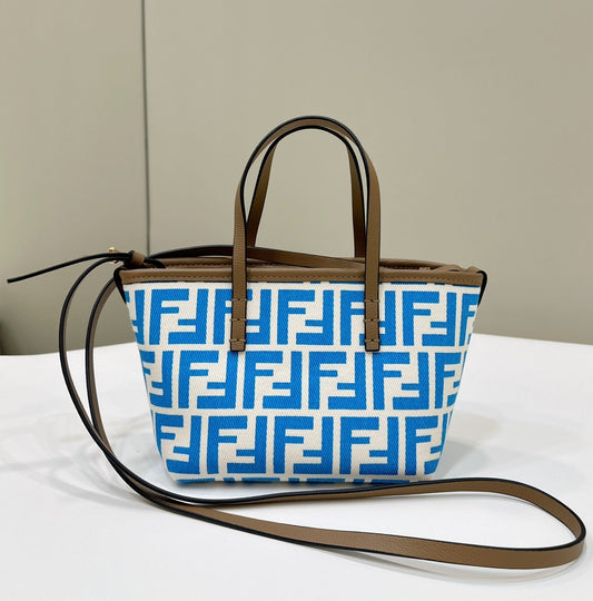 MINI ROLL BAG 15 OCEAN BLUE MIX WHITE FF JACQUARD FABRIC