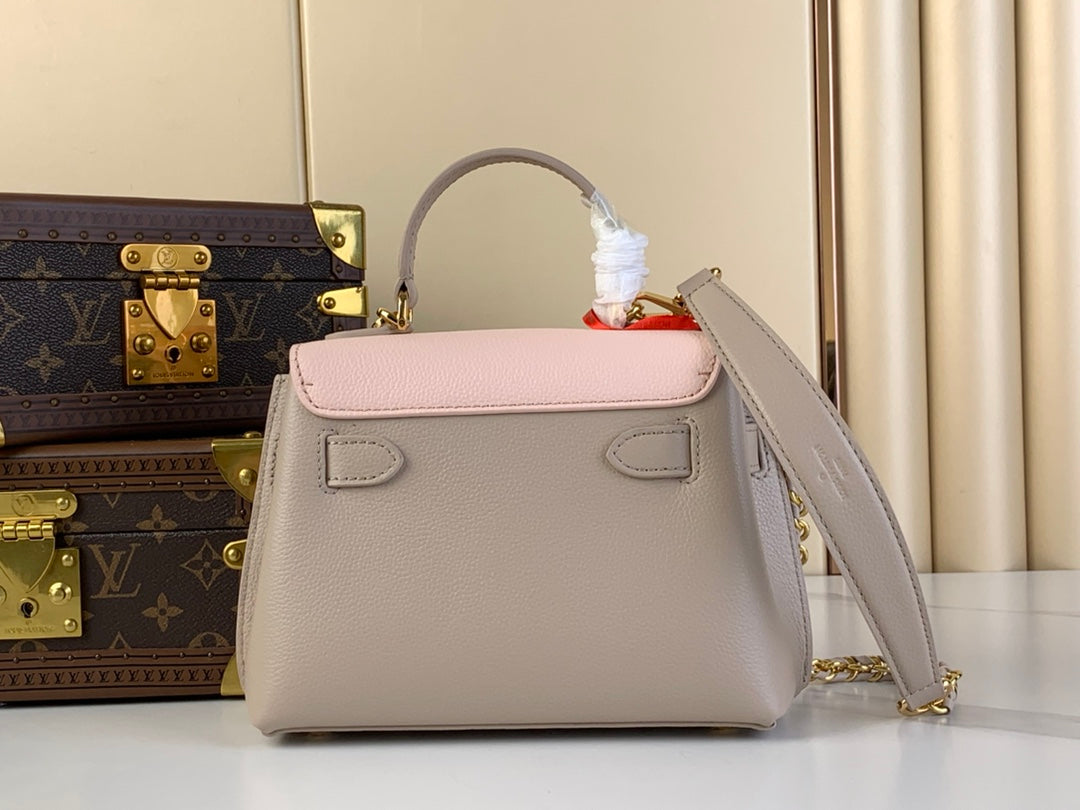 LOCKME EVER MINI 23 IN KHAKI BROWN MIX LIGHT PINK CALFSKIN GOLD HARDWARE