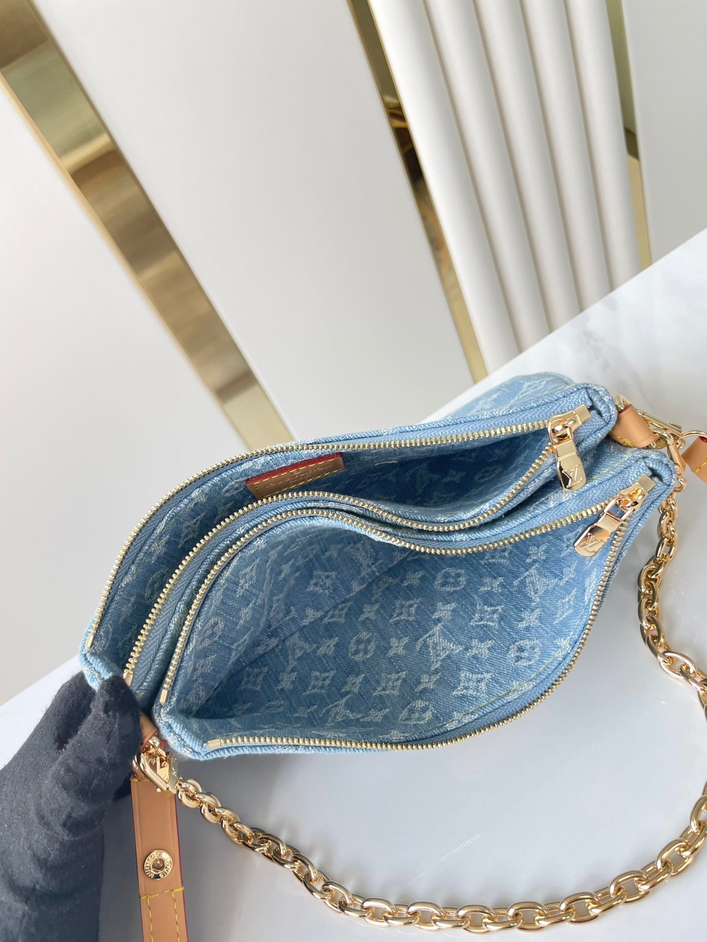 LIV POCHETTE 24 IN BLUE MONOGRAM DENIM GOLD HARDWARE