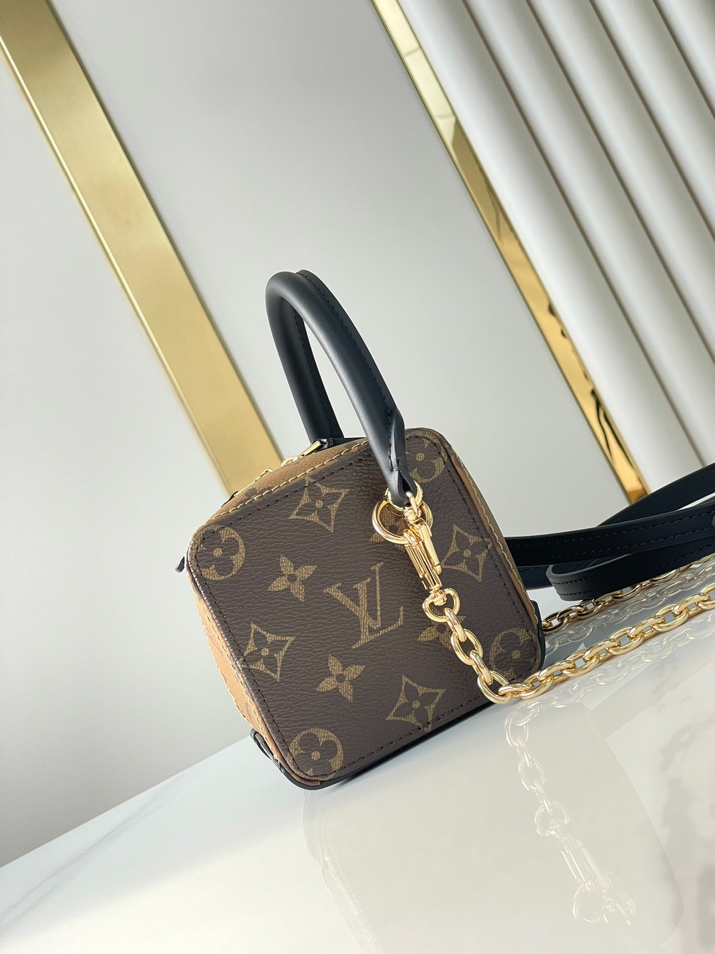 DICE 9 IN BROWN MONOGRAM AND MONOGRAM REVERSE CANVAS GOLD HARDWARE