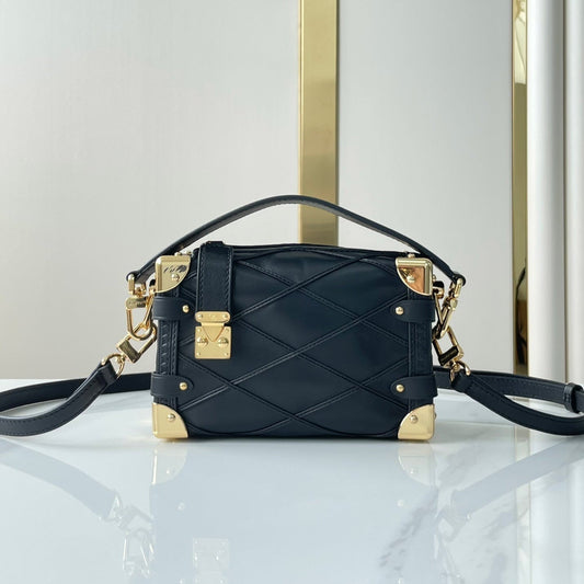 SIDE TRUNK MINI 18 IN BLACK LAMBSKIN WITH CRISS CROSS PATTERN GOLD HARDWARE