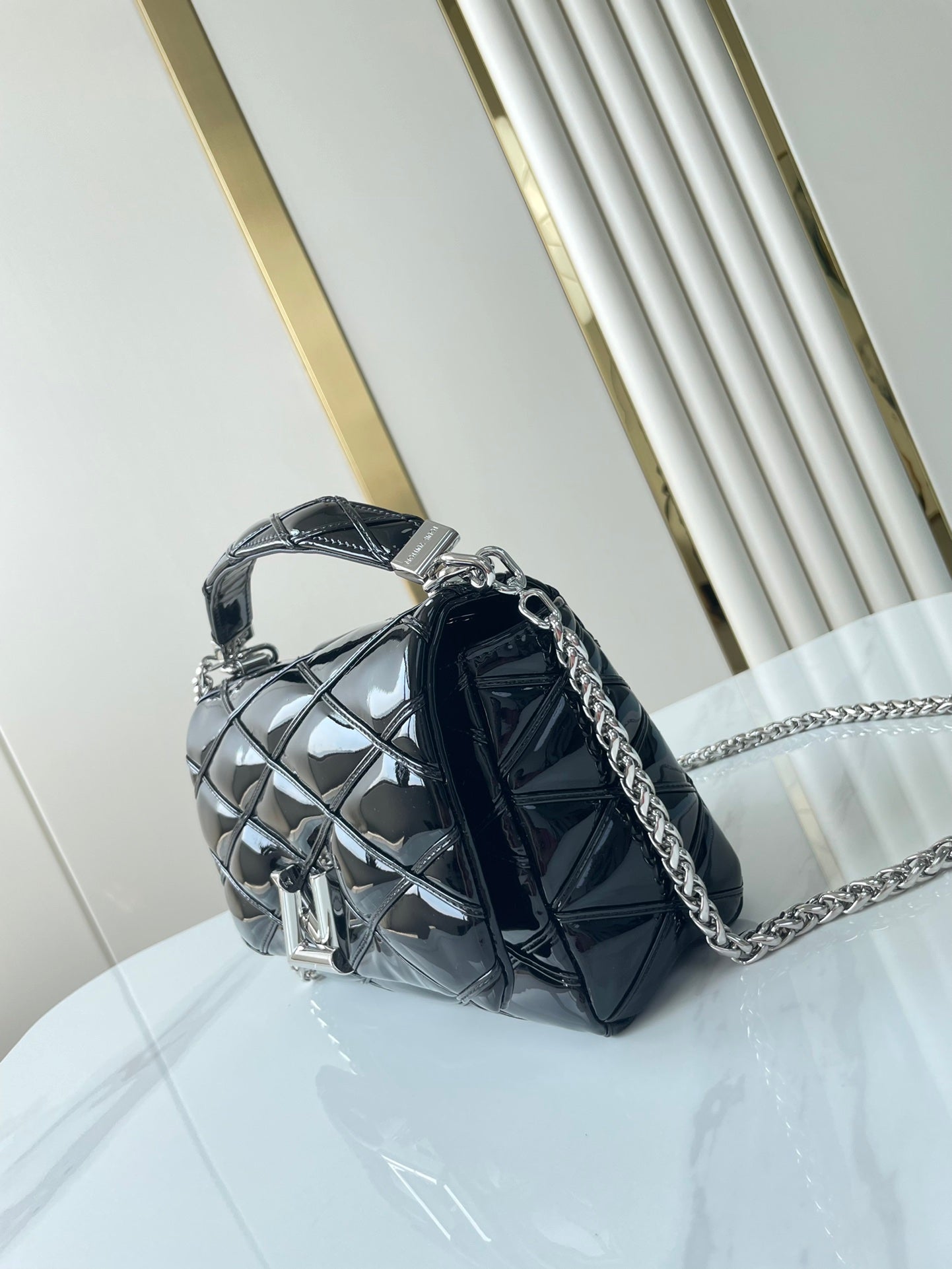 GO-14 MM 23 IN BLACK GLOSSY CALFSKIN SILVER HARDWARE