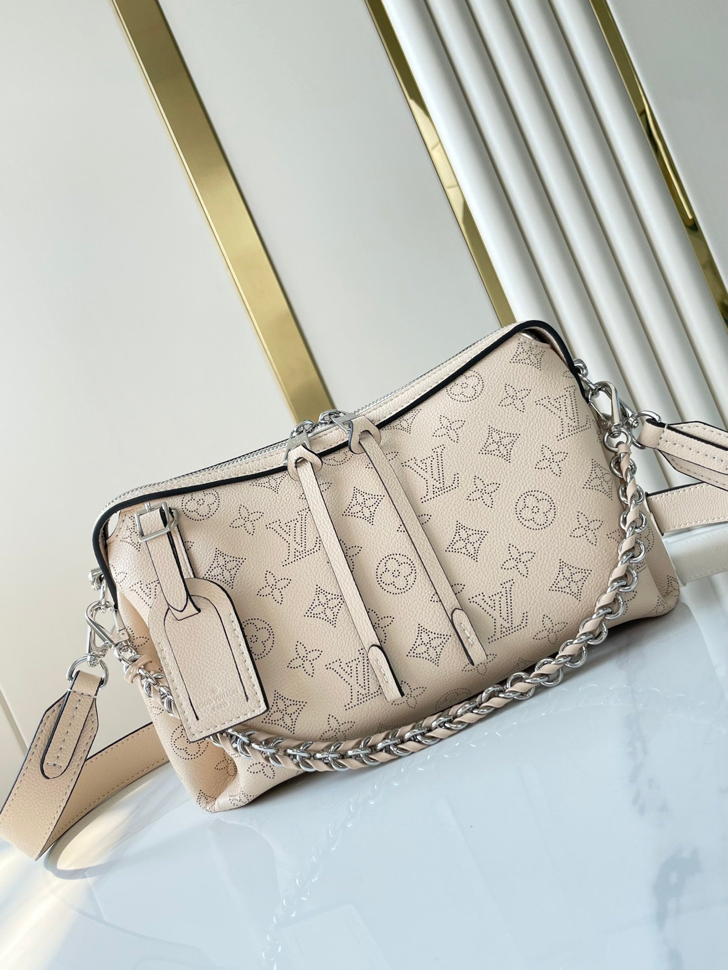 HAND IT ALL PM 29 IN BEIGE MONOGRAM PERFORATE CALFSKIN SILVER HARDWARE