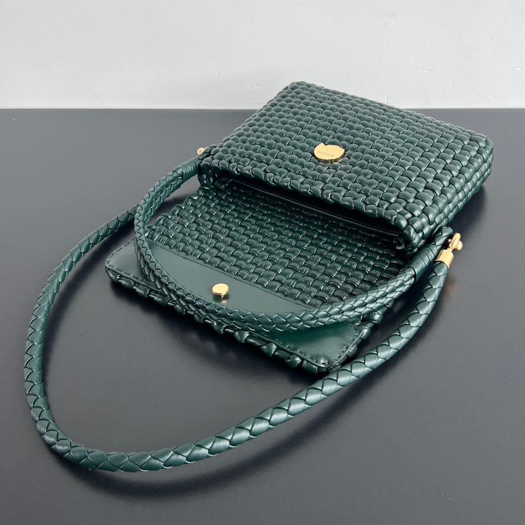 SWING MESSENGER 25 IN DARK GREEN LAMBSKIN GOLD HARDWARE