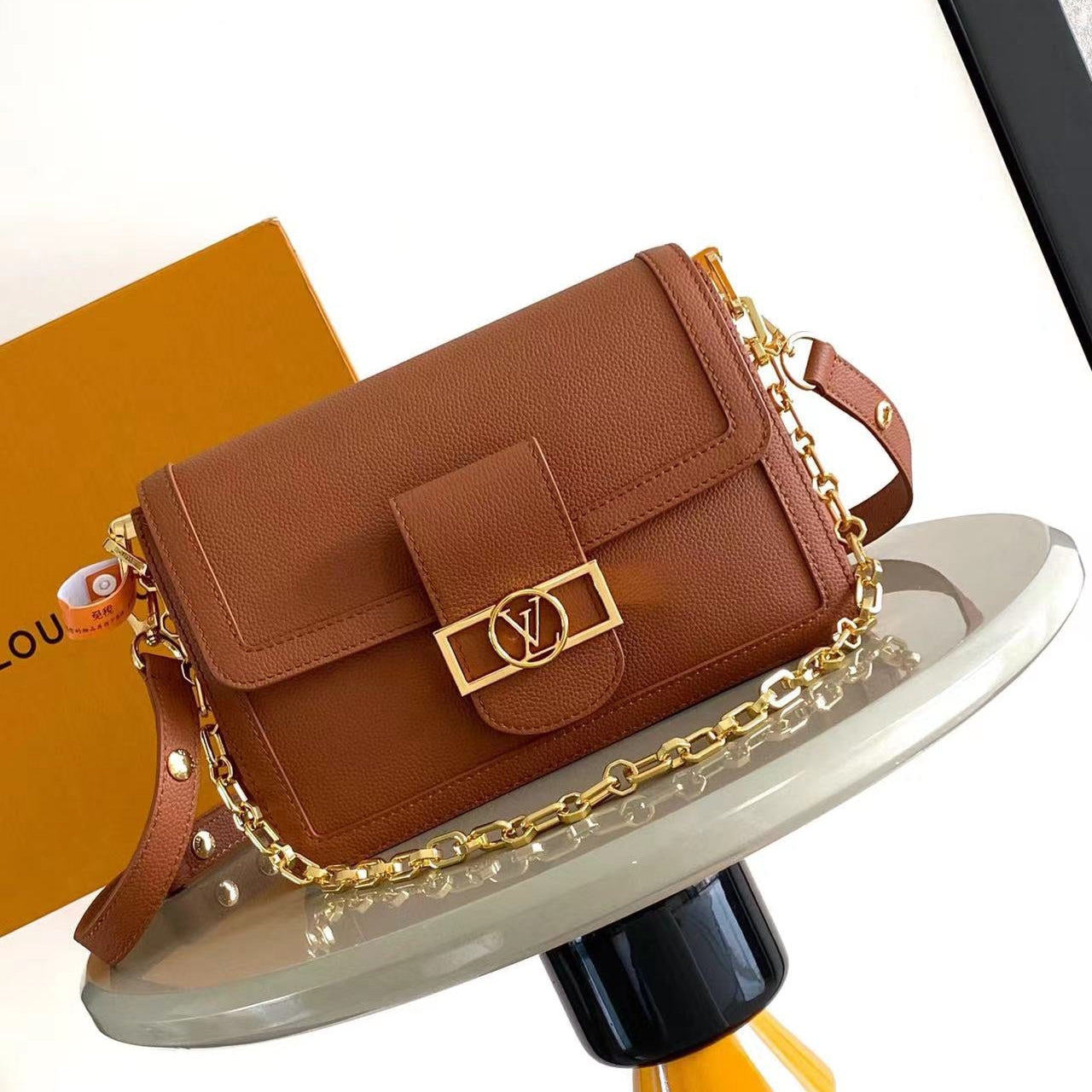 DAUPHINE SOFT MM 24 IN COGNAC CALFSKIN GOLD HARDWARE