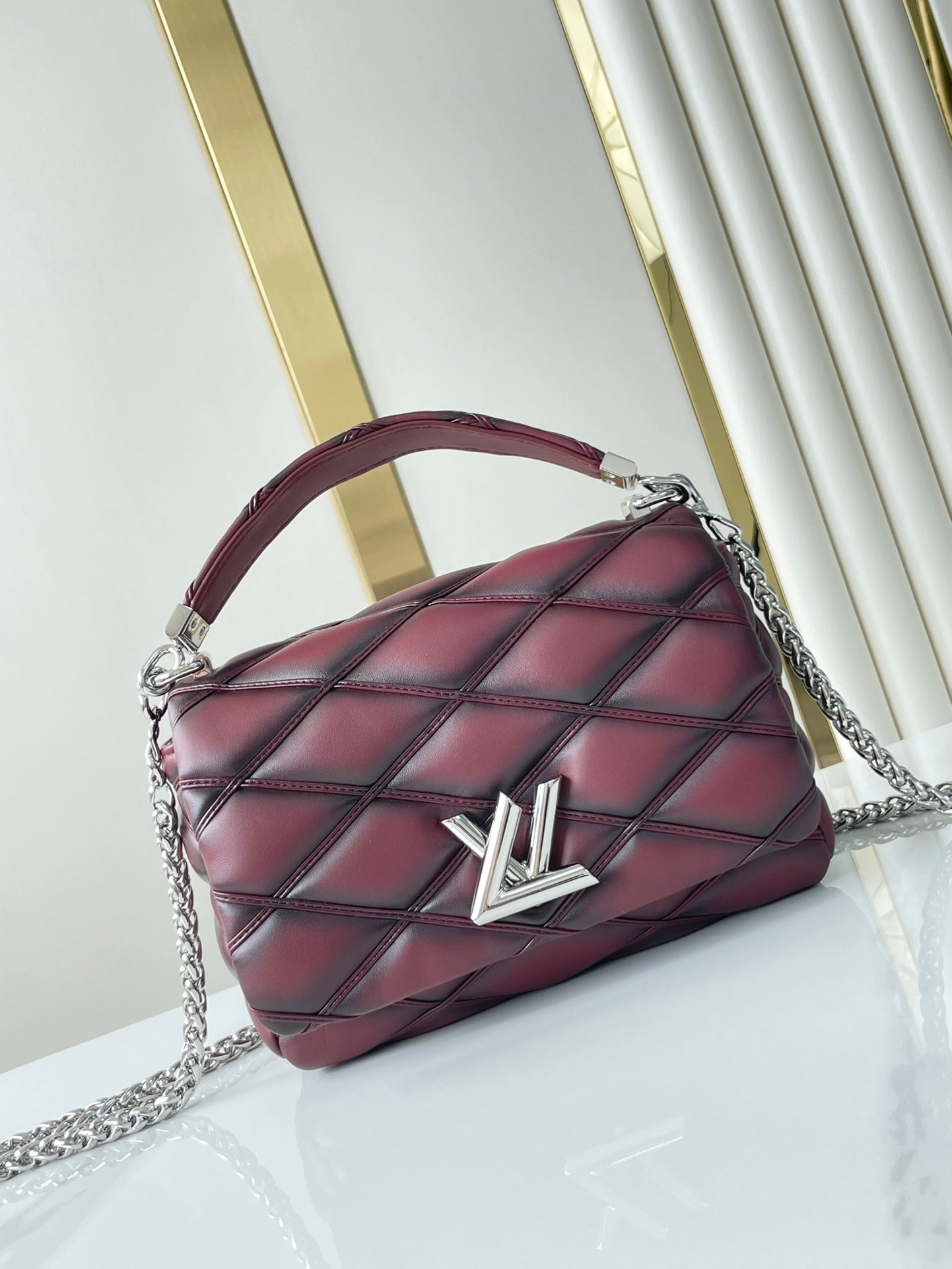 GO-14 PM 20 IN BORDEAUX RED QUILTED LAMBSKIN GOLD HARDWARE