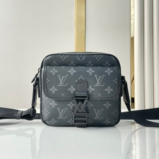 GETAWAY MESSENGER 18 IN GUN METAL MONOGRAM ECLIPSE CANVAS