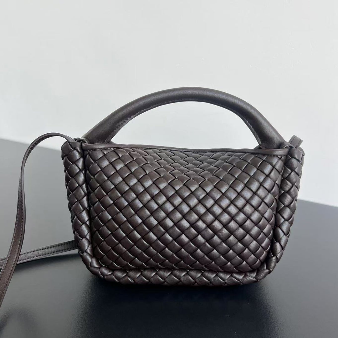 COBBLE TOP HANDLE BAG 23 IN CHOCOLATE LAMBSKIN