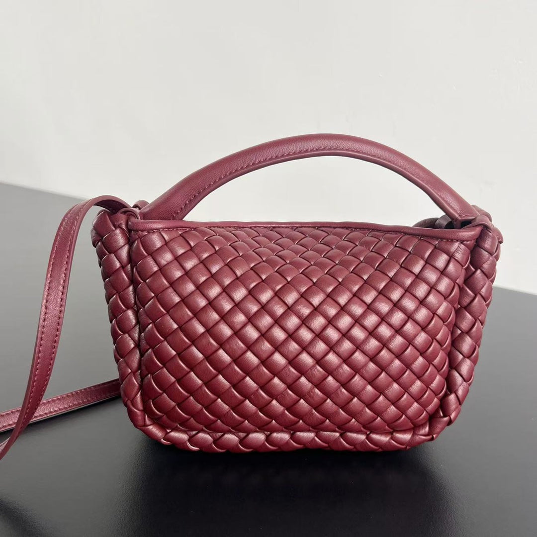 COBBLE TOP HANDLE BAG 23 IN BURGUNDY RED LAMBSKIN