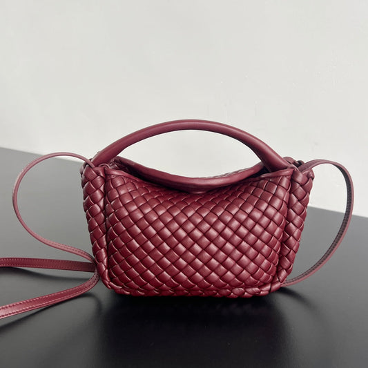 COBBLE TOP HANDLE BAG 23 IN BURGUNDY RED LAMBSKIN