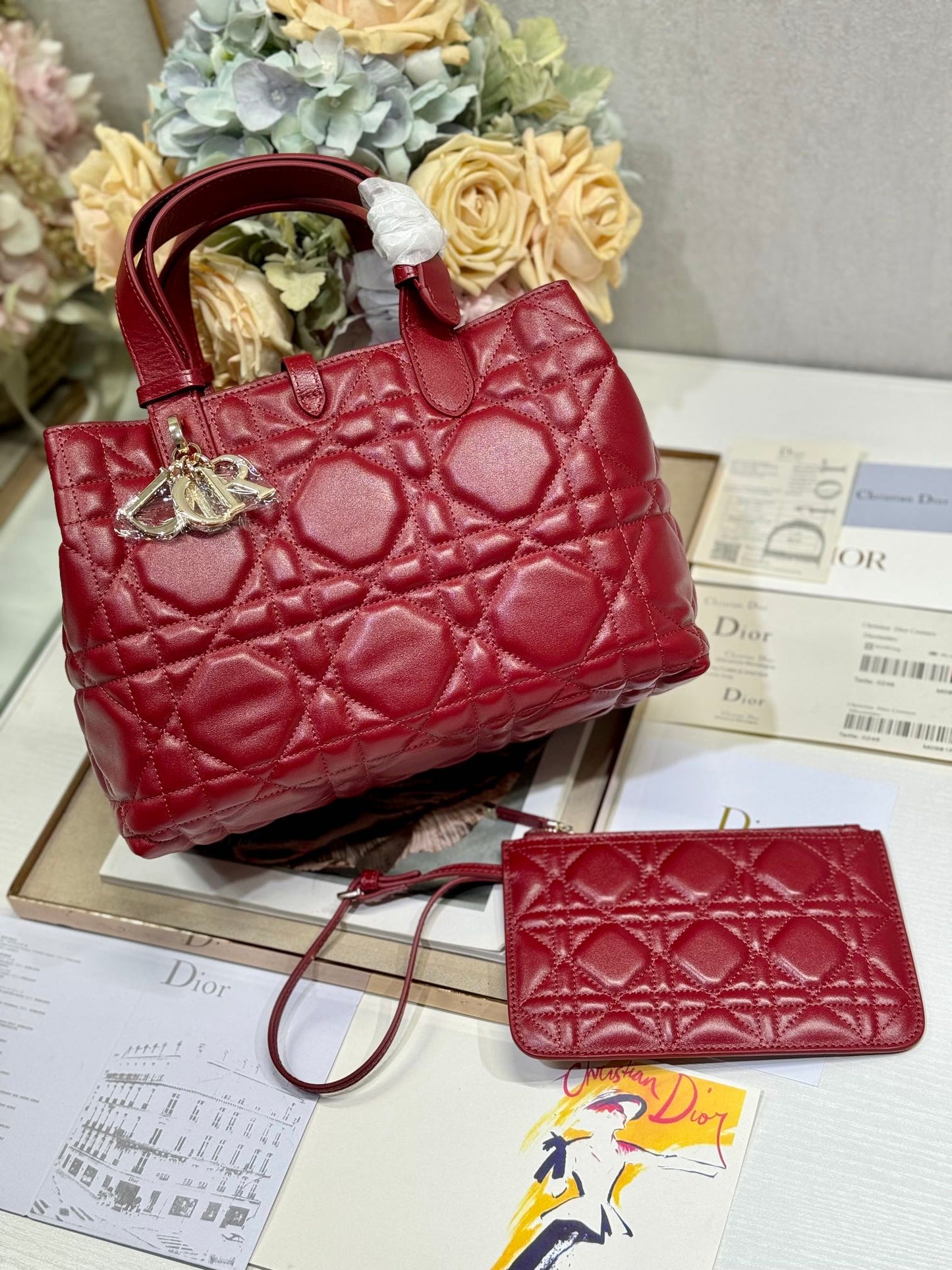 SMALL 28 TOUJOURS BAG IN RUBY RED MACROCANNAGE LAMBSKIN