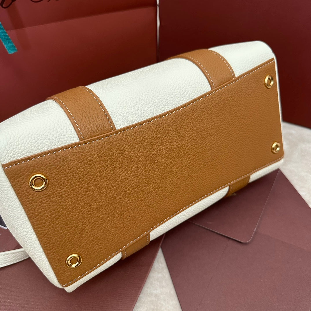 LOOM BAG 25 IN WHITE MIX BRONZE BROWN CALFSKIN WITH GOLD HARDWARE