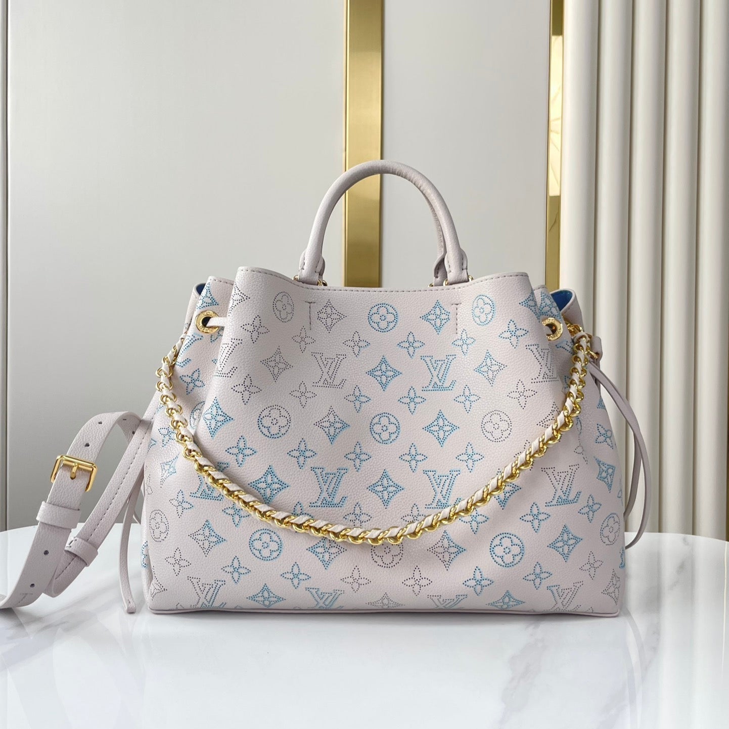 BELLA TOTE 32 IN BLUME PERFORATED CALFSKIN GOLD HARDWARE