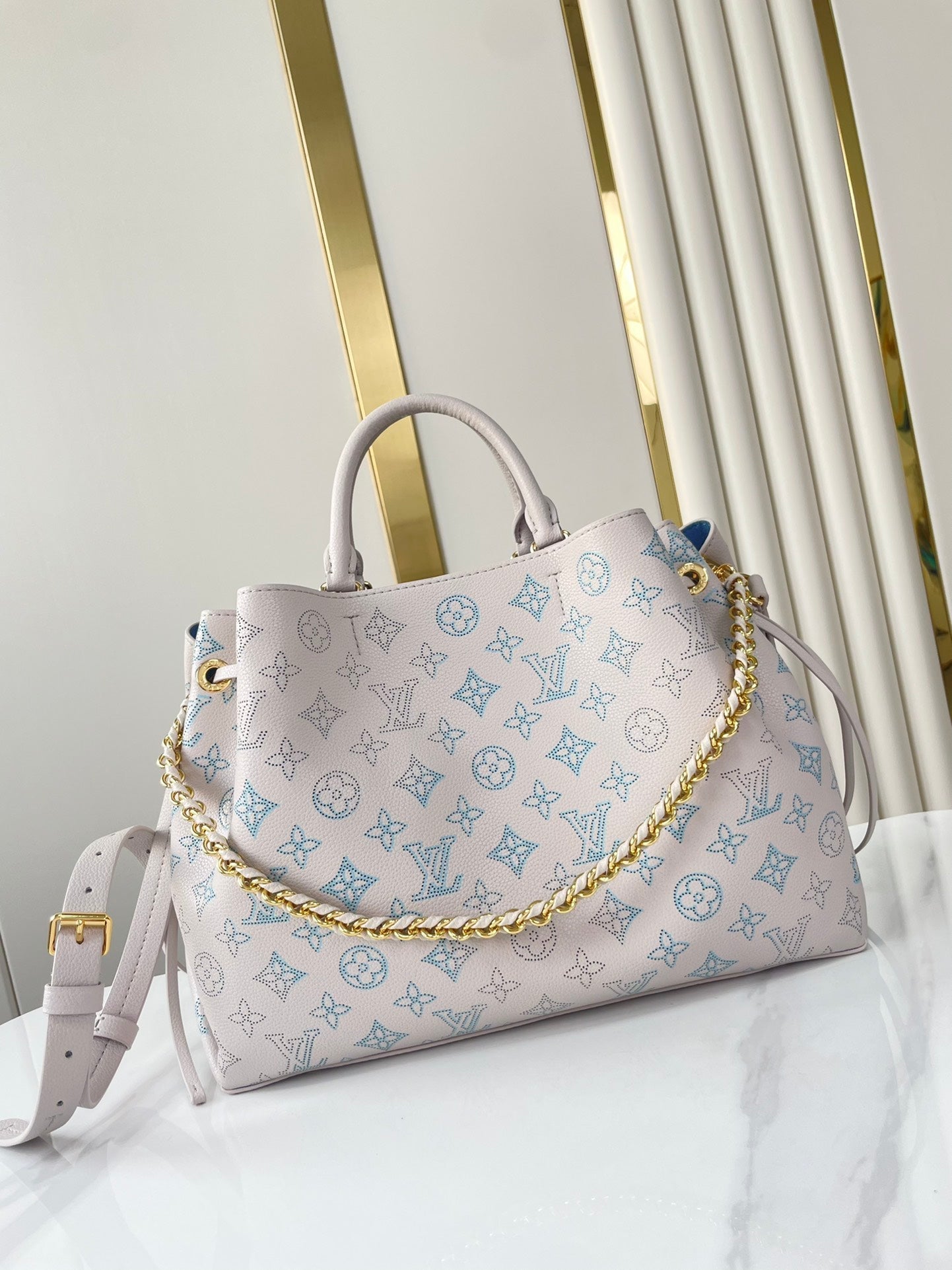 BELLA TOTE 32 IN BLUME PERFORATED CALFSKIN GOLD HARDWARE