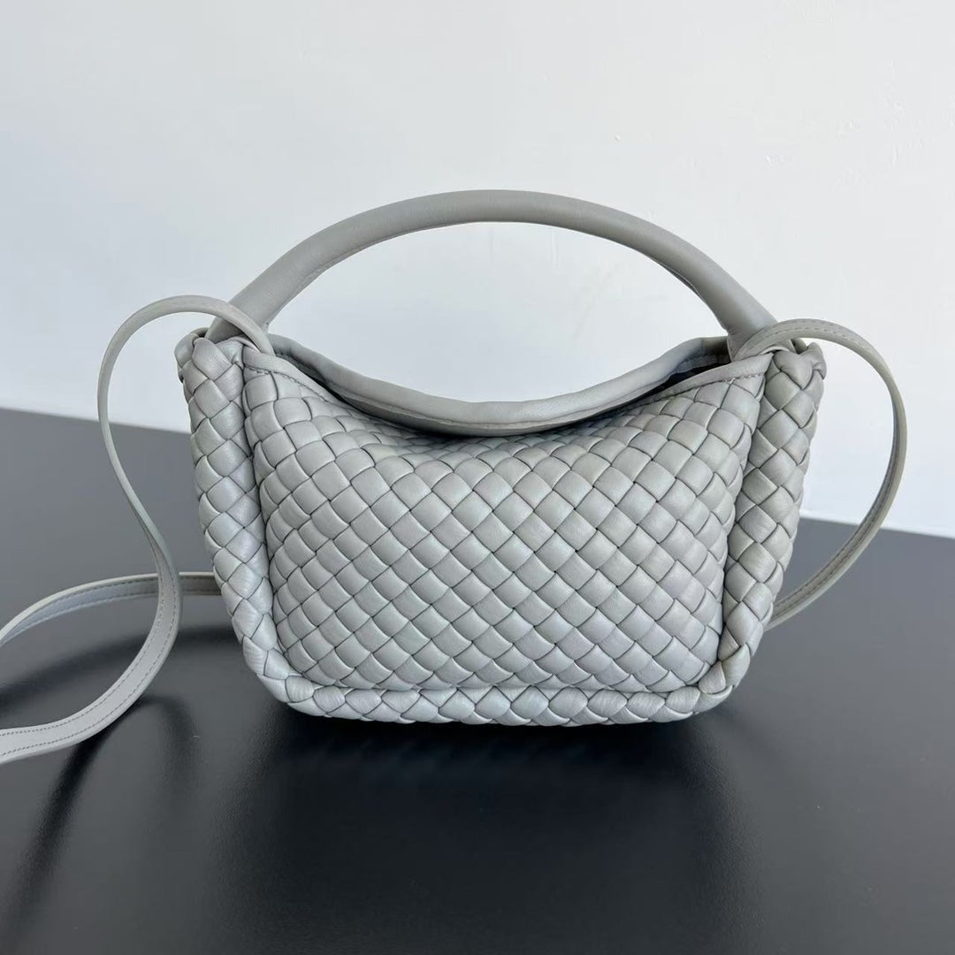 COBBLE TOP HANDLE BAG 23 IN RHINO GRAY LAMBSKIN