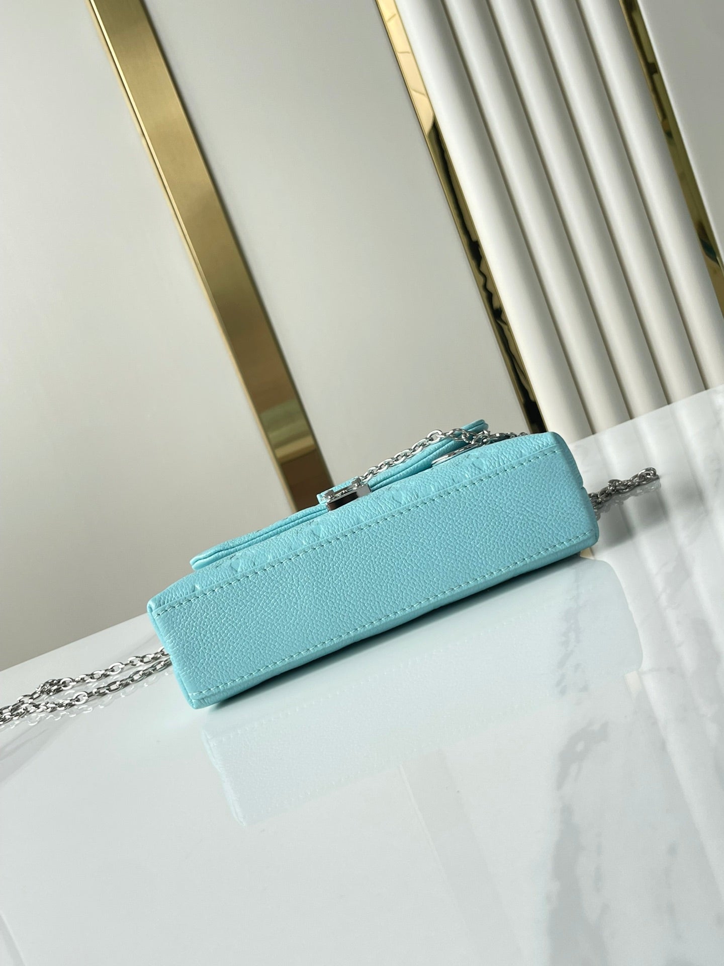 NANO MADELEINE 21 IN SKY BLUE EMBOSSED CALFSKIN SILVER HARDWARE