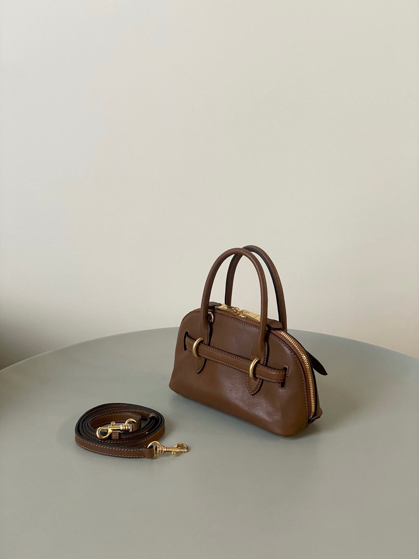 AVENTURE NAPPA MINI BAG 21 IN RUSSET BROWN CALFSKIN GOLD HARDWARE