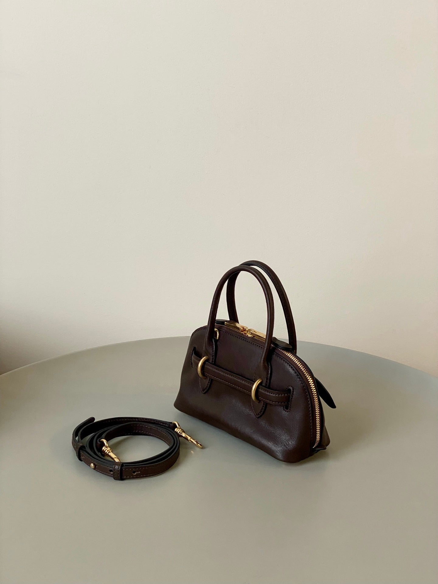 AVENTURE NAPPA MINI BAG 21 IN BRUNETTE BROWN CALFSKIN GOLD HARDWARE