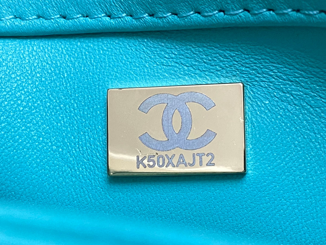 CC TRENDY 20CM LIGHT BLUE LAMBSKIN GOLD HARDWARE