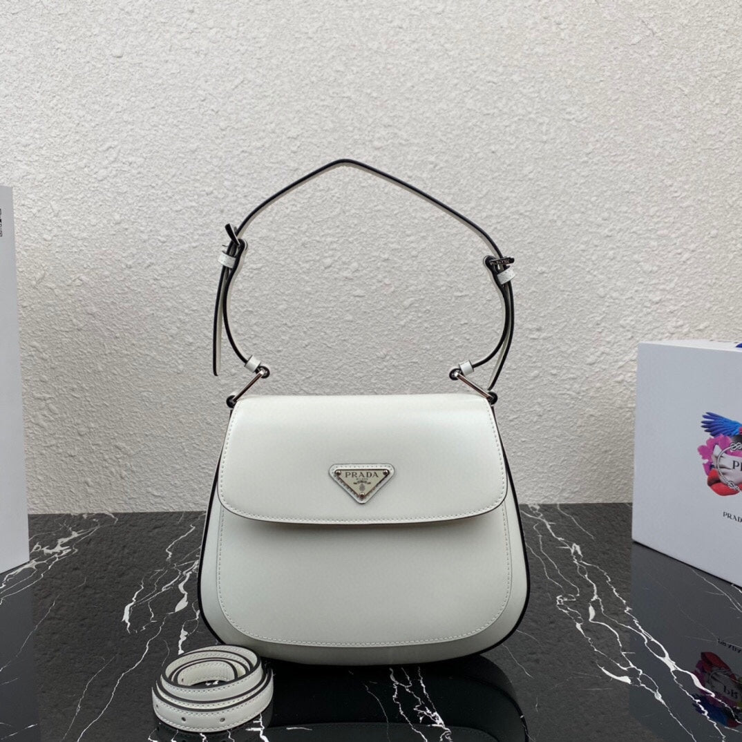 CLEO 24 WHITE BLACK BRUSHED LEATHER SHOULDER BAG