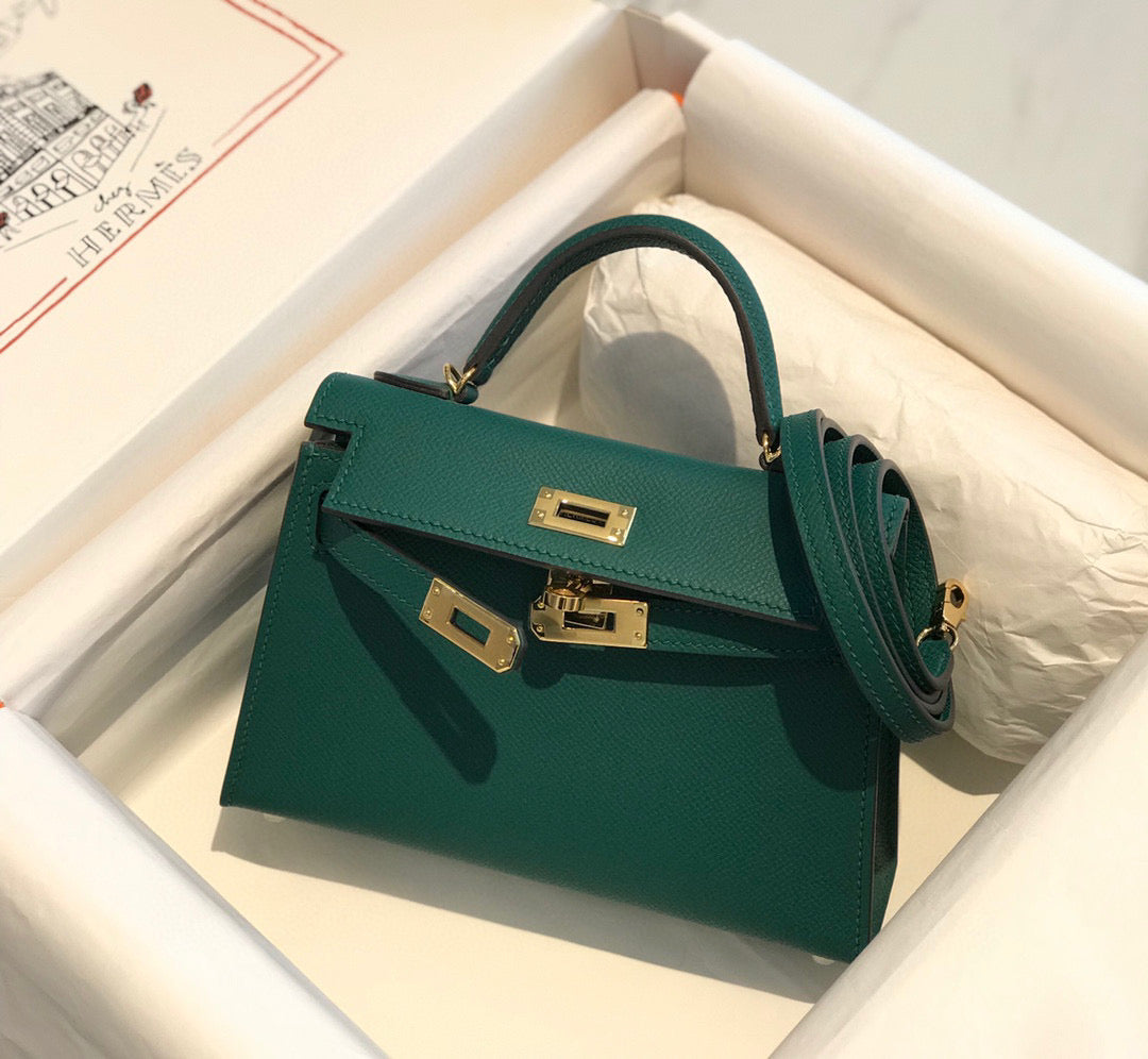 HM KELLY MINI 20 GREEN EPSOM GOLD HARDWARE