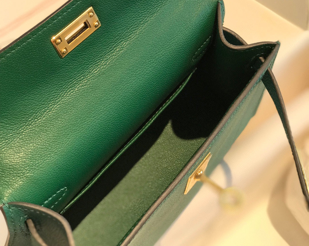 HM KELLY MINI 20 GREEN EPSOM GOLD HARDWARE