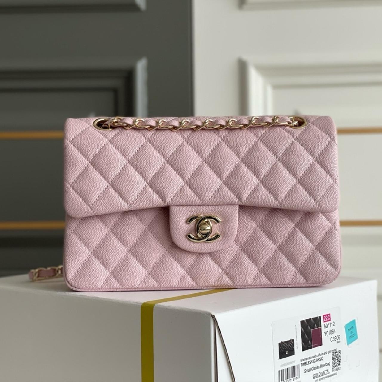 CC SMALL 23 FLAP BAG IN LIGHT PINK CALFSKIN/CAVIAR GOLD HARDWARE