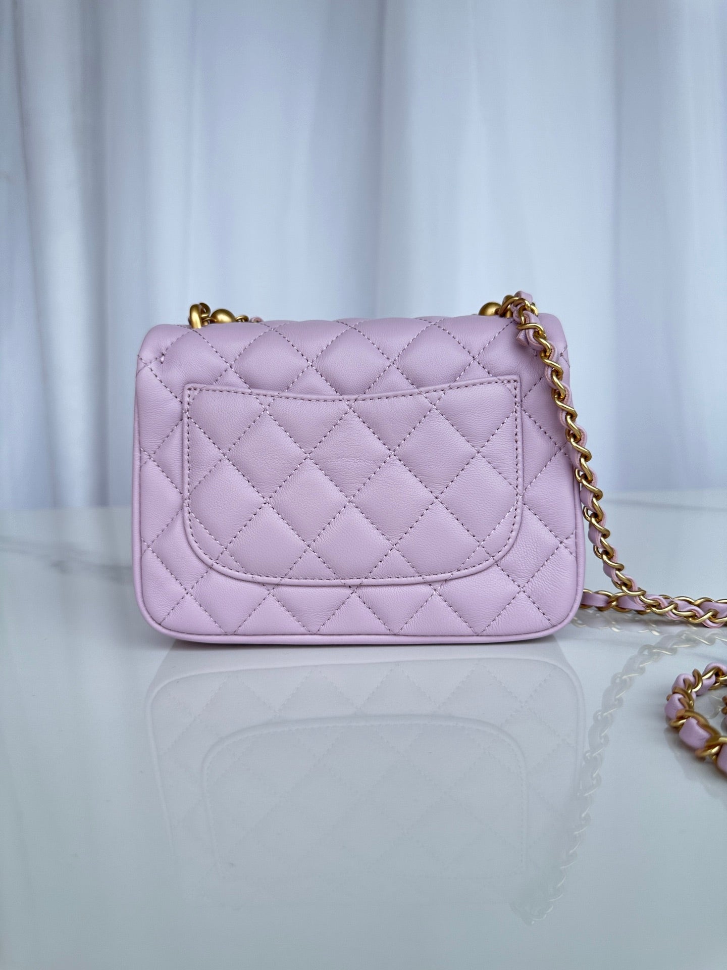 CC MINI 18 FLAP BAG IN LIGHT PINK CALFSKIN