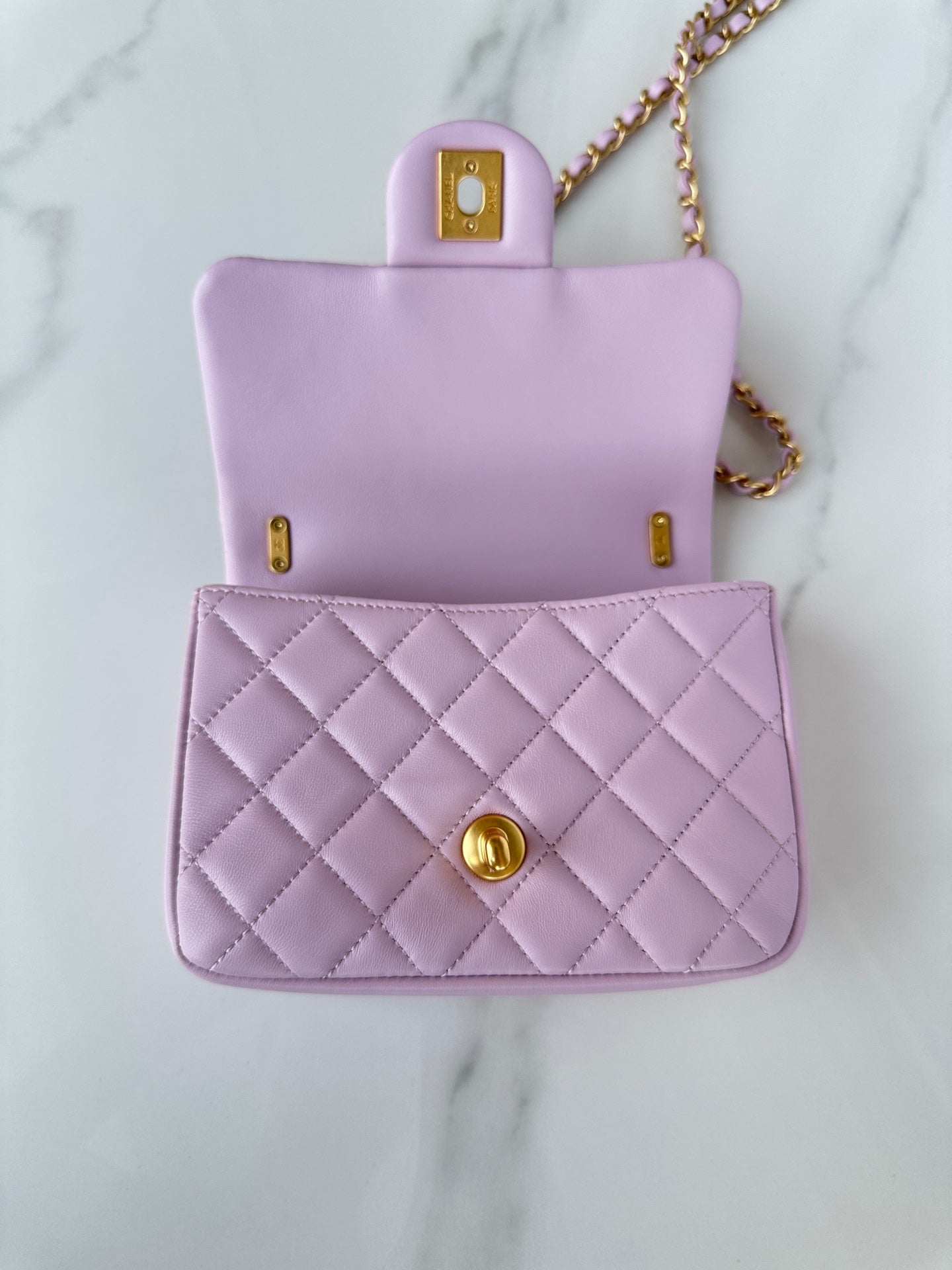 CC MINI 18 FLAP BAG IN LIGHT PINK CALFSKIN