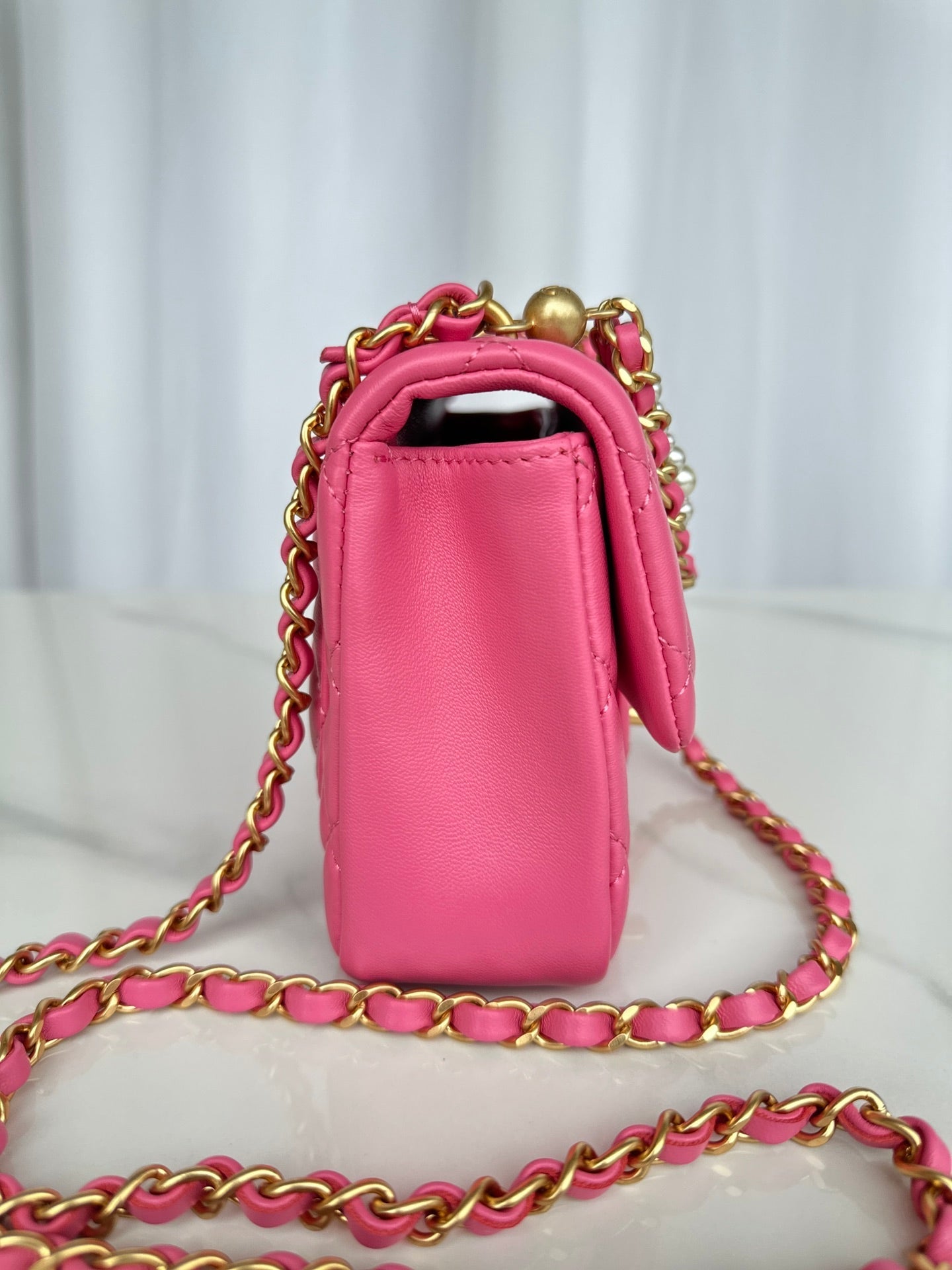 CC MINI 18 FLAP BAG IN DEEP PINK CALFSKIN