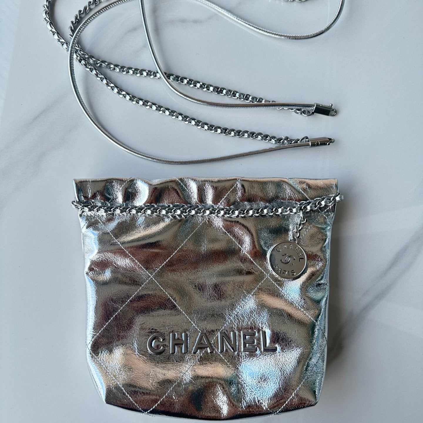 CC MINI 20 BAG IN SILVER METALLIC LAMBSKIN